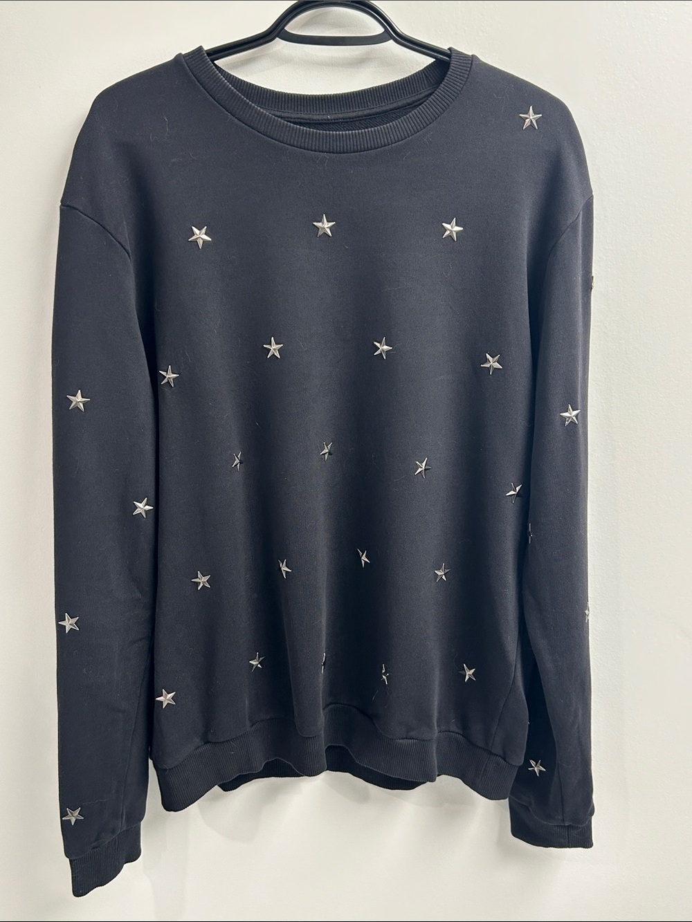 Zara Man Black Crewneck Sweatshirt with Studded Stars